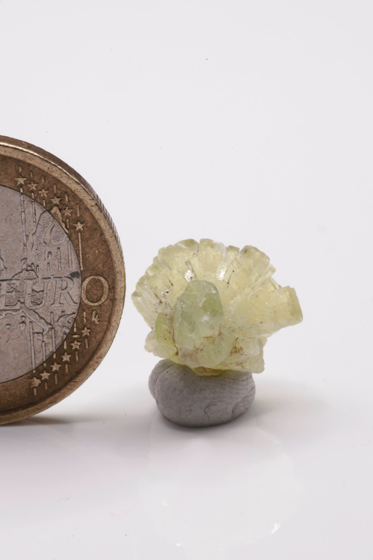 Prehnite - Mine Mineral Market : A122 Hübsche kleine gelbe Kristallkugel mit einem kleinen grünlichen Diopsid an der Seite