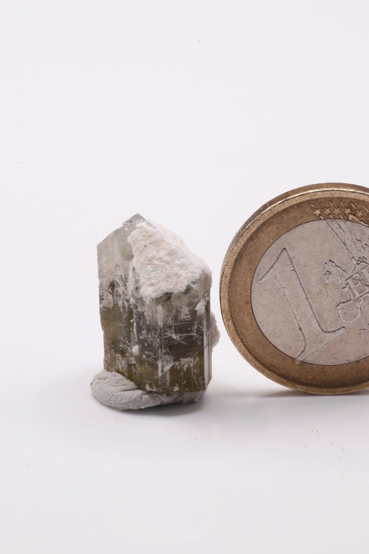 Kamana Tourmaline (Fe-Dravite) - Mine Mineral Market : A146 Ein dreizoniger (grün/schwarz/weiss) Turmalin mit sehr guten Endflächen, die Rückseite des Kristalls und die Hälfte der Spitze ist von Matrix überzogen.