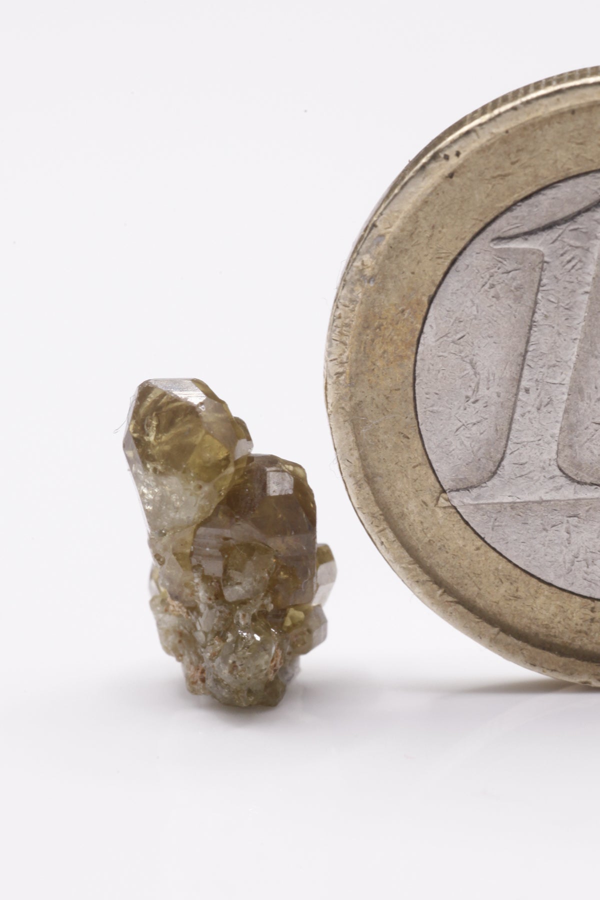 Chrysoberyl  - Mine Mineral Market :    A186 Für Sri Lanka eine Rarität: Ein olivgrünes Kristallagglomerat mit scharfkantigen, glänzenden und verschieden verzwillingten und unverzwillingten Kristallen, allesamt unbeschädigt.